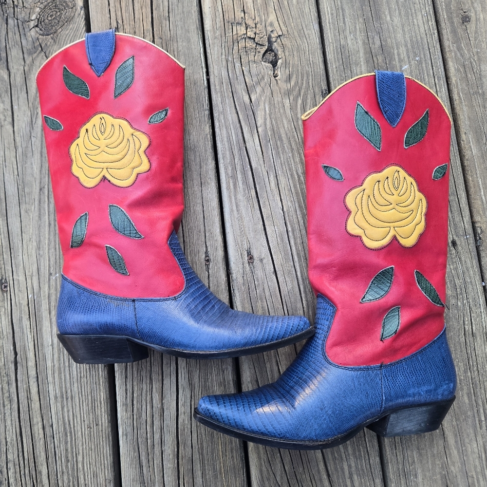 RARE Vintage 90s Nine West "Yellow Rose of Texas" Cowboy Boots - Size 8.5